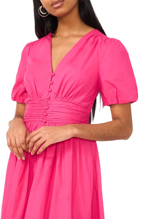 Cece Ruched Waist Cotton Maxi Dress In Coral Cove
