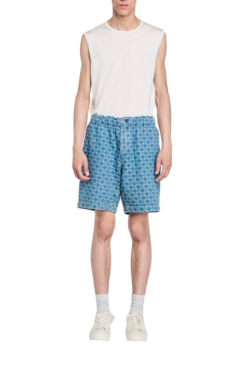 Square cross denim Bermuda shorts, Main, color, Sky blue