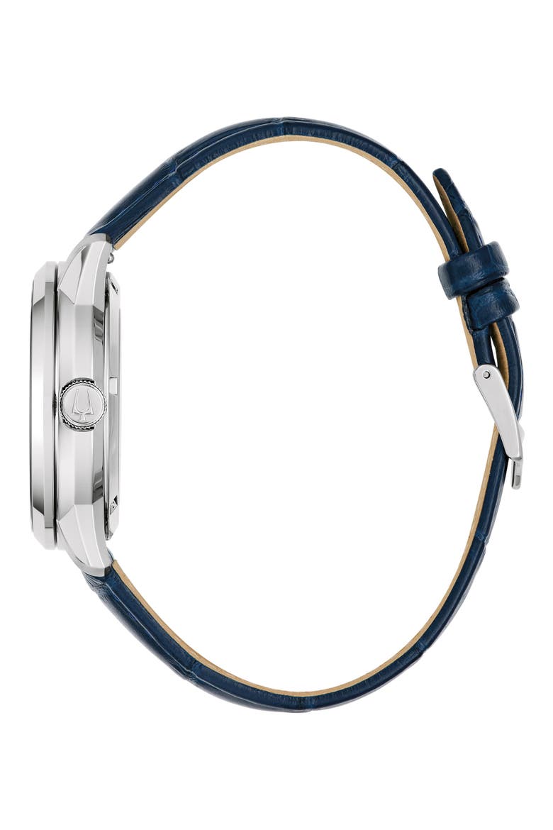 Sutton Skeleton Automatic Leather Strap Watch, 40mm, Alternate, color, BLUE