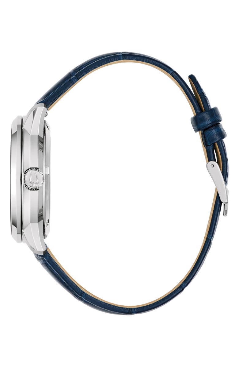 BULOVA Sutton Skeleton Automatic Leather Strap Watch, 40mm, Alternate, color, Blue