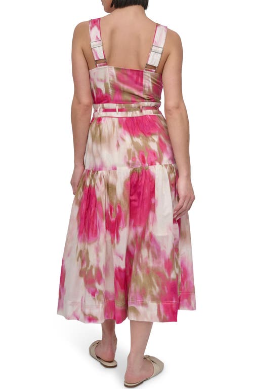 Dkny Square Neck Belted Floral Print Dress