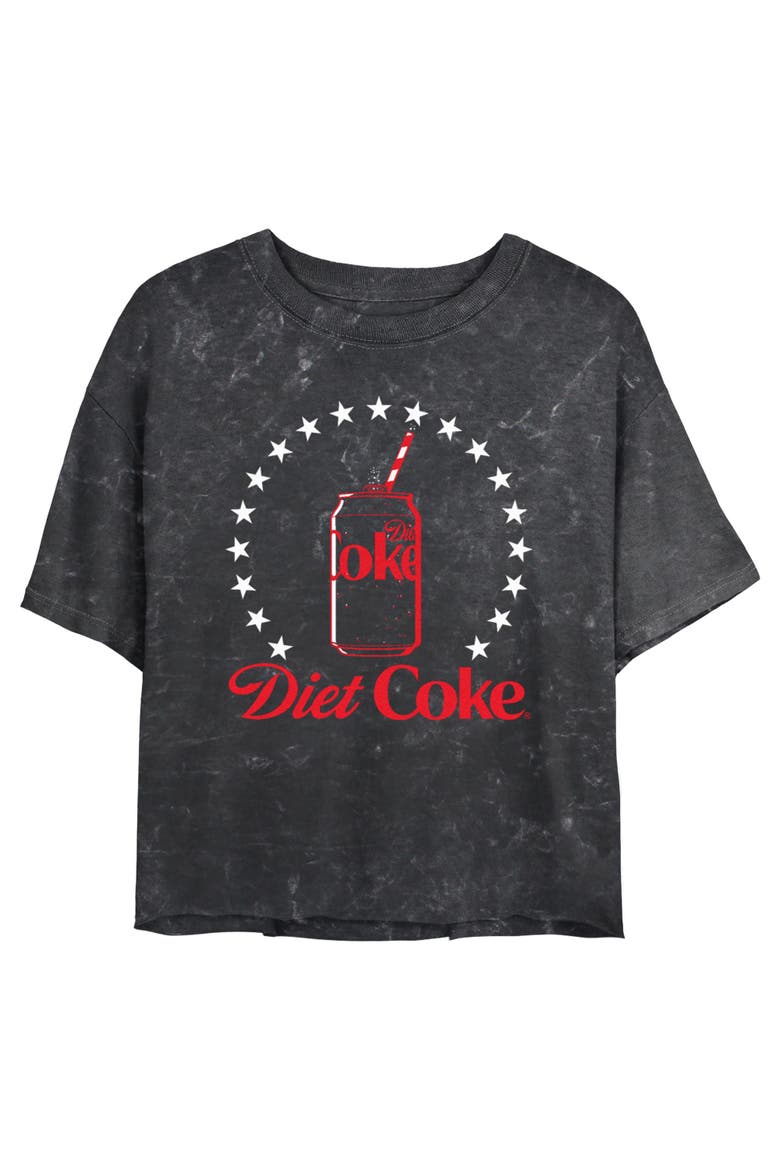 Junior's Diet Can Stars Stamp Short Sleeve Cropped T-Shirt, Main, color, Black