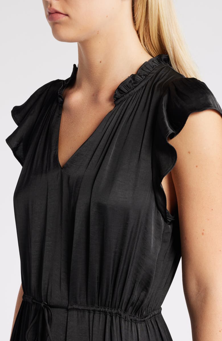 Steve Madden Osiris Tiered Split Neck Cap Sleeve Tie Waist Maxi Dress, Alternate, color, Black