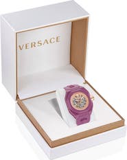 Versace V-Legend Skeleton Recycled Polyurethane Strap Watch, 42mm