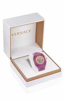 Versace V-Legend Skeleton Recycled Polyurethane Strap Watch, 42mm