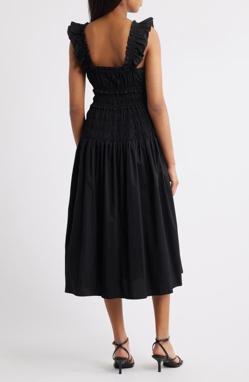 Anne Klein Smocked Ruffle Trim Midi Dress In Black