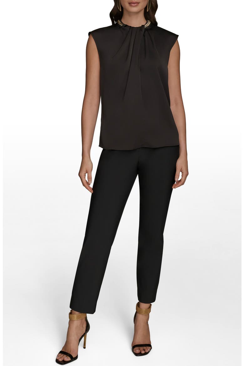 Twist Neck Hardware Sleeveless Top, Alternate, color, BLACK