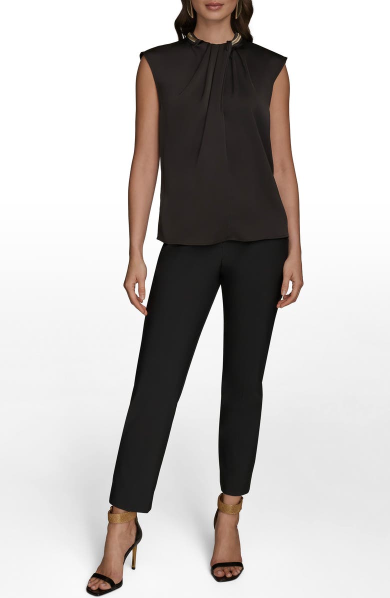 Donna Karan New York Twist Neck Hardware Sleeveless Top, Alternate, color, Black