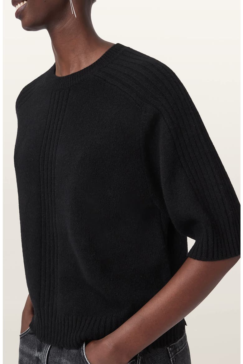 Nix Short Sleeve Cashmere & Wool Sweater, Alternate, color, BLACK