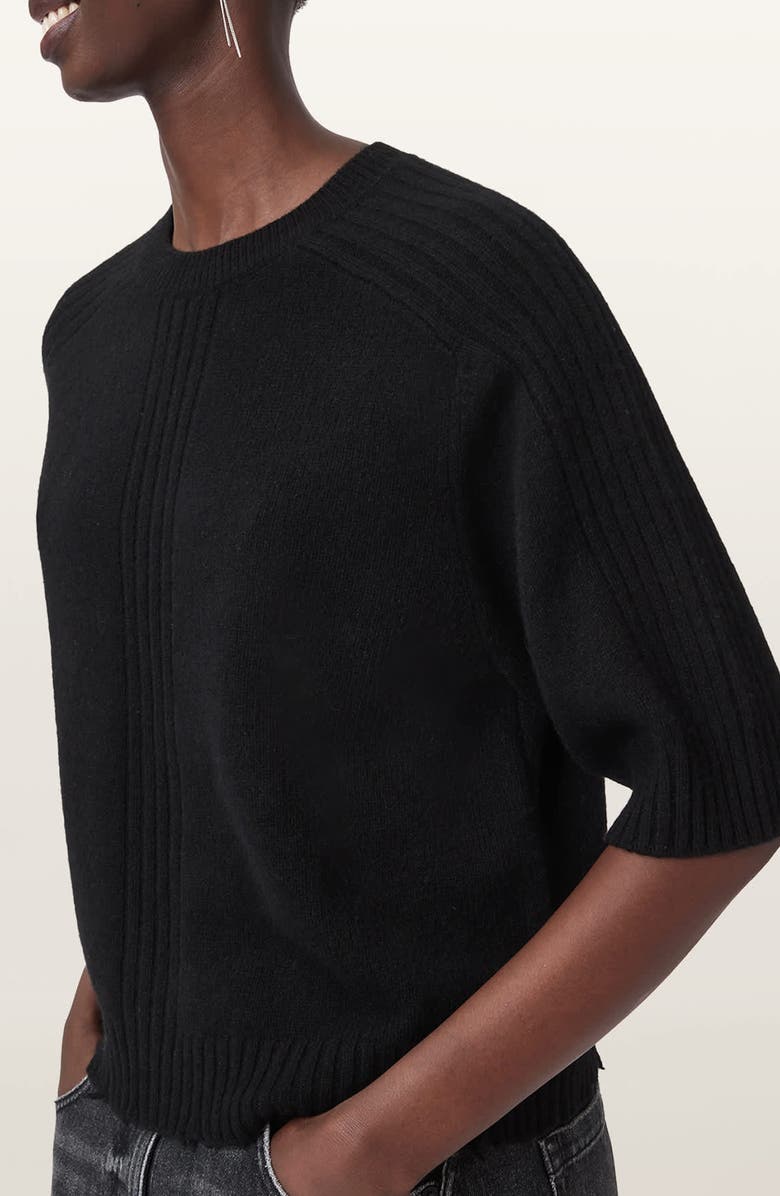 AllSaints Nix Short Sleeve Cashmere & Wool Sweater, Alternate, color, Black