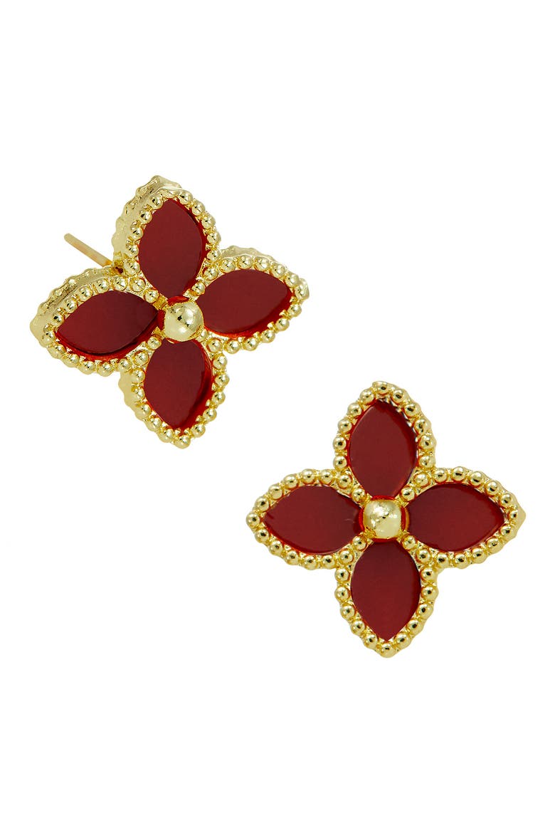 18K Gold Vermeil Agate Stud Earrings, Main, color, RED