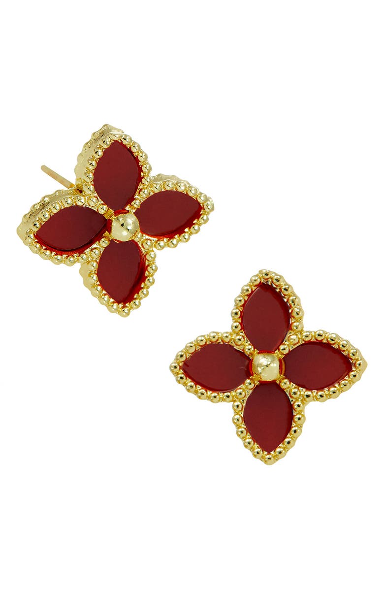 SAVVY CIE JEWELS 18K Gold Vermeil Agate Stud Earrings, Main, color, Red