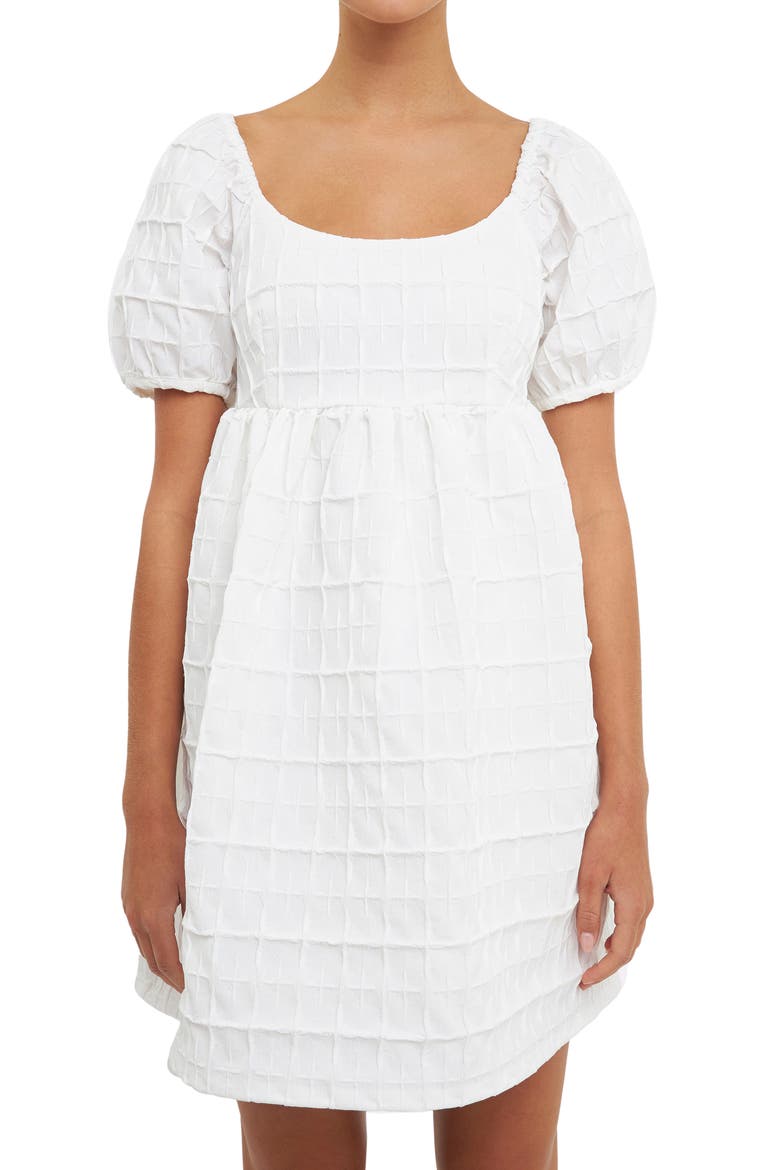Texture Puff Sleeve Mini Dress, Alternate, color, WHITE