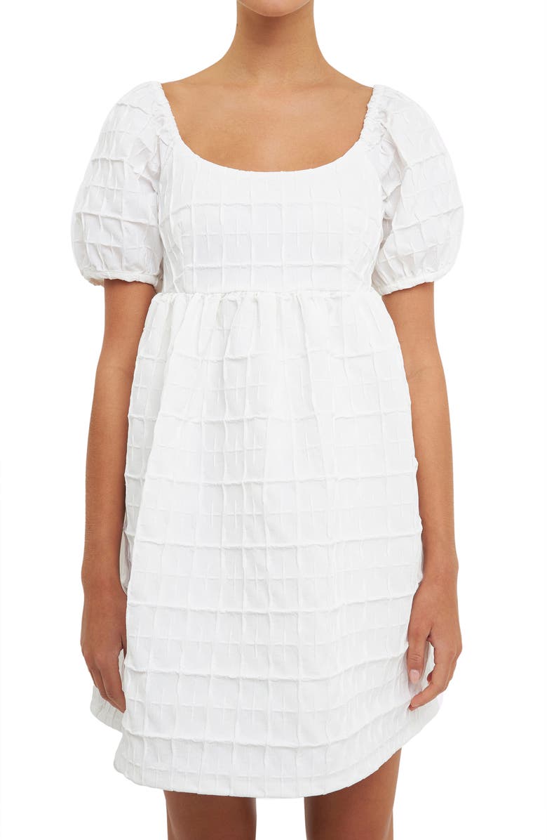 Endless Rose Texture Puff Sleeve Mini Dress, Alternate, color, White