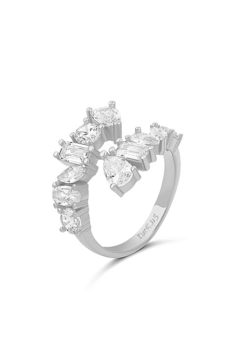 Multicut Cubic Zirconia Bypass Ring