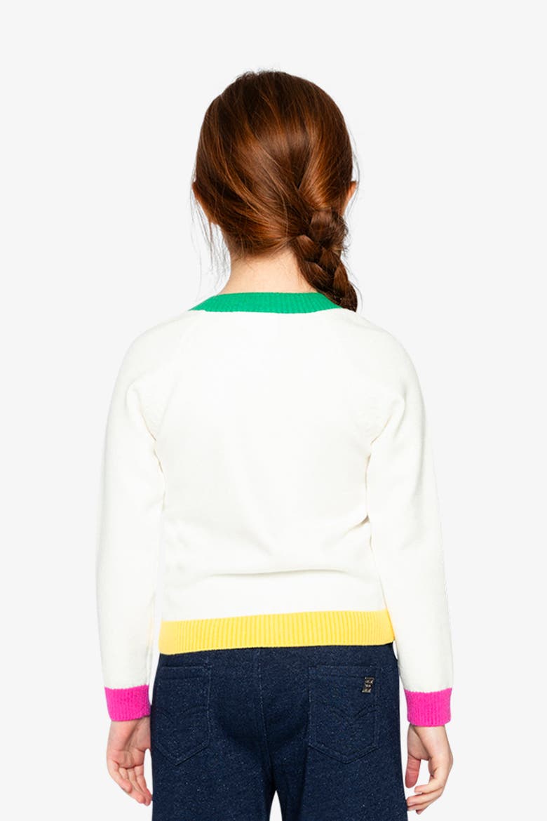 Heart Pocket Button Front Knitted Cardigan, Alternate, color, Off-White, Green and Pink
