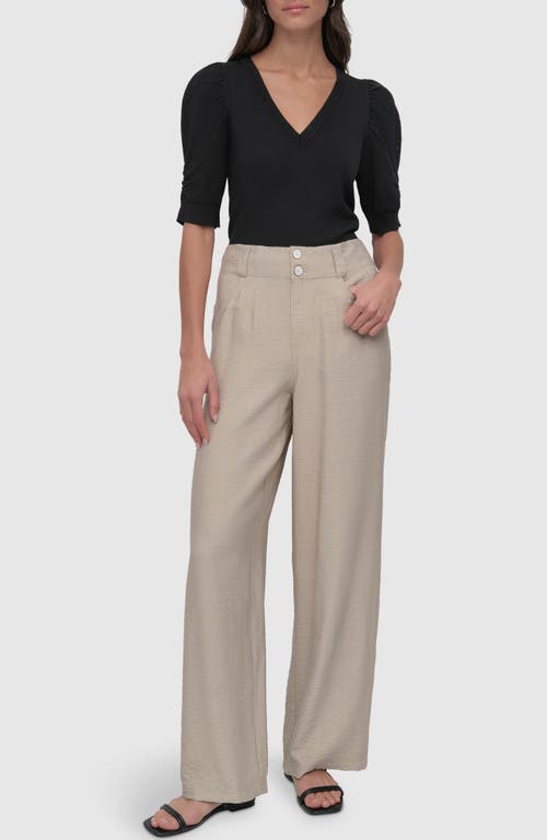 Dkny Crinkle High Waist Wide Leg Pants In Pebble