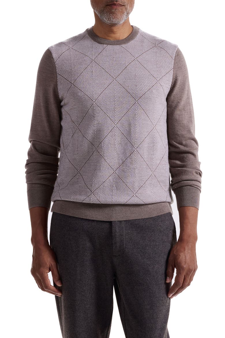 Diamond Merino Wool Sweater, Main, color, WALNUT