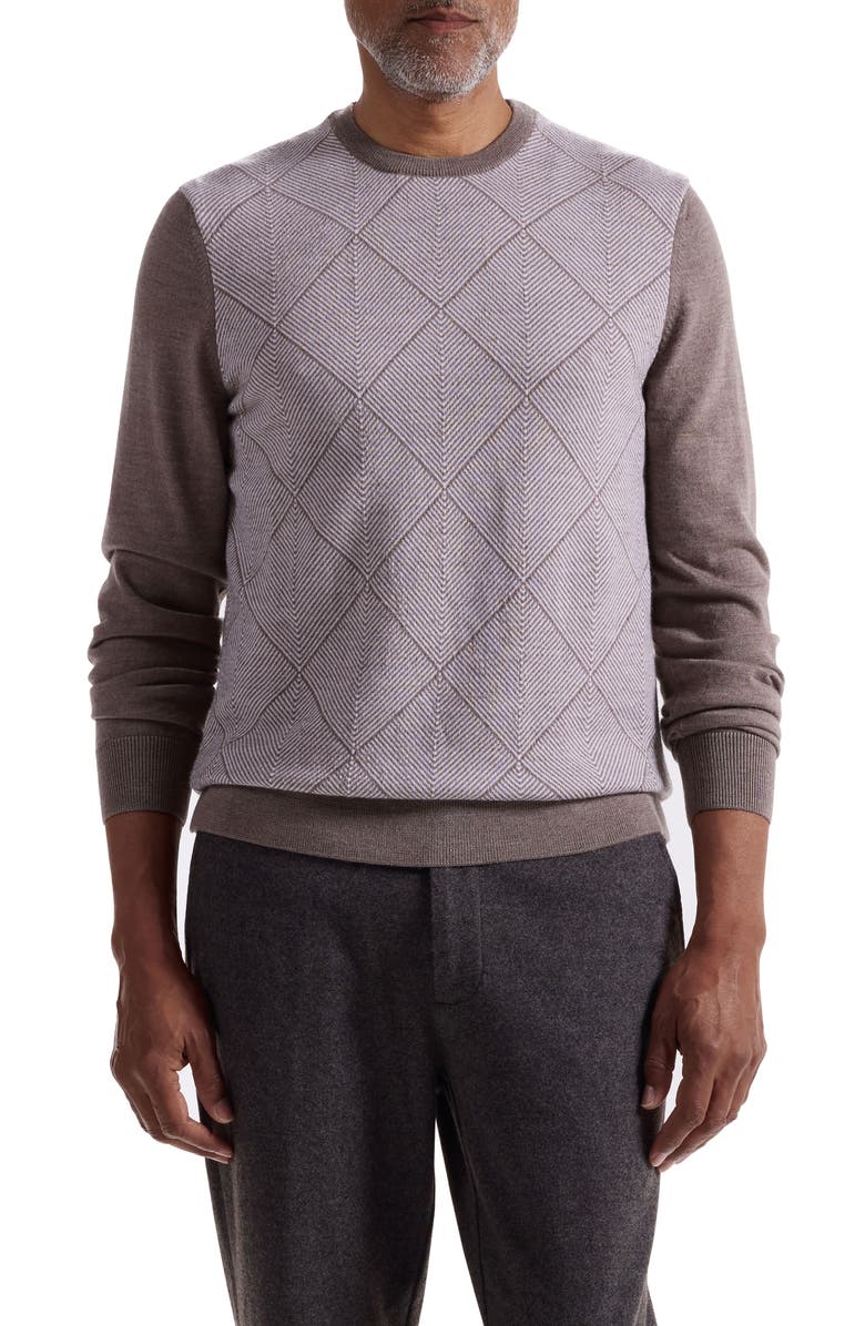 Bugatchi Diamond Merino Wool Sweater, Main, color, Walnut