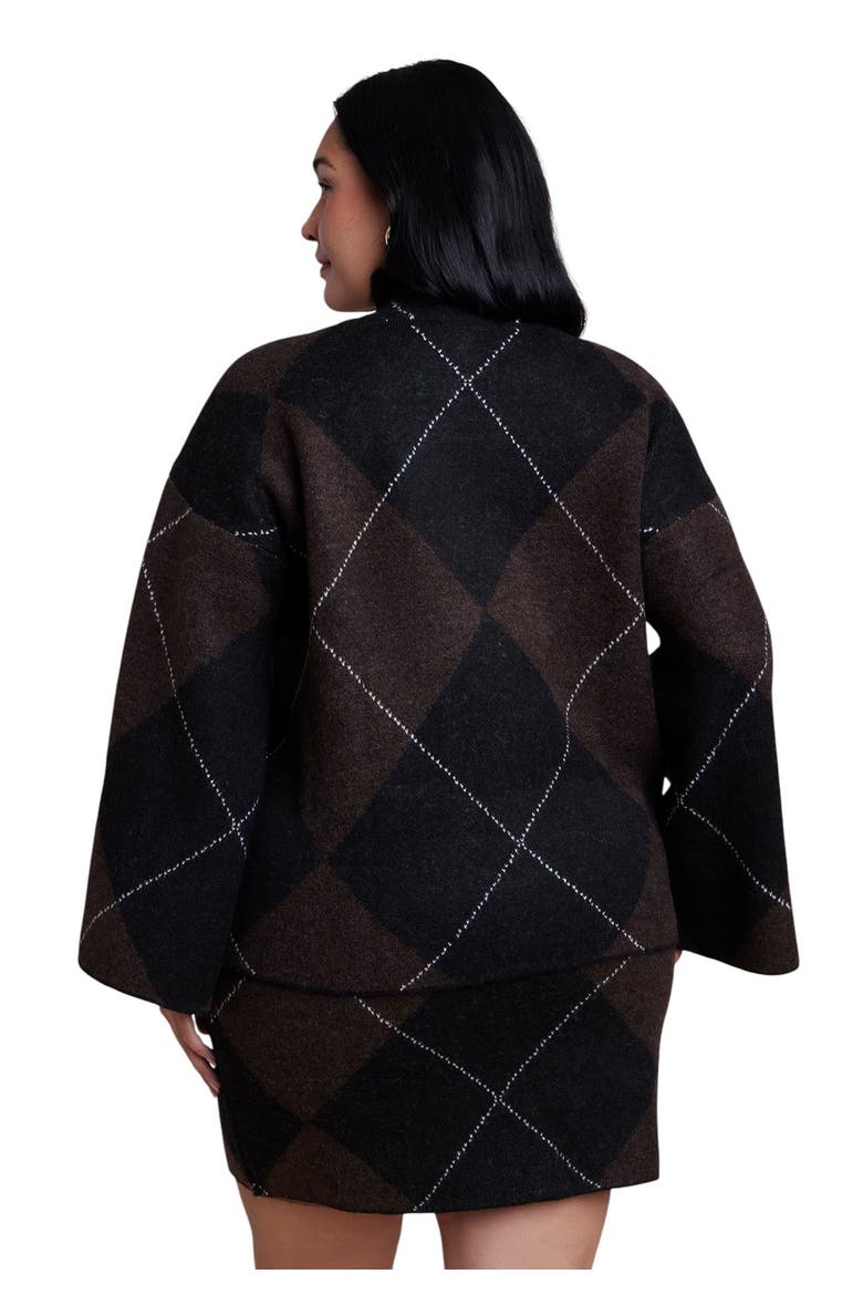 Mockneck Intarsia Sweater (plus), Alternate, color, DARK BROWN ARGYLE