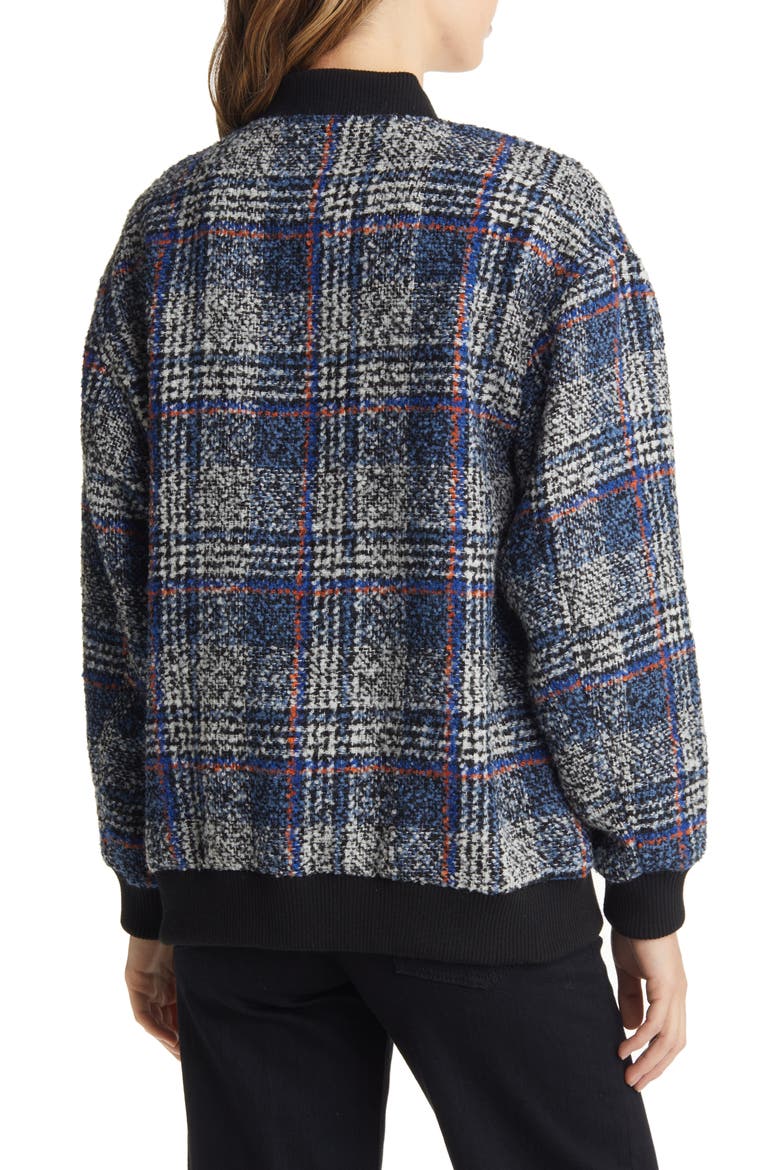 Plaid Tweed Bomber Jacket, Alternate, color, BLUE BOUCLE PLAID