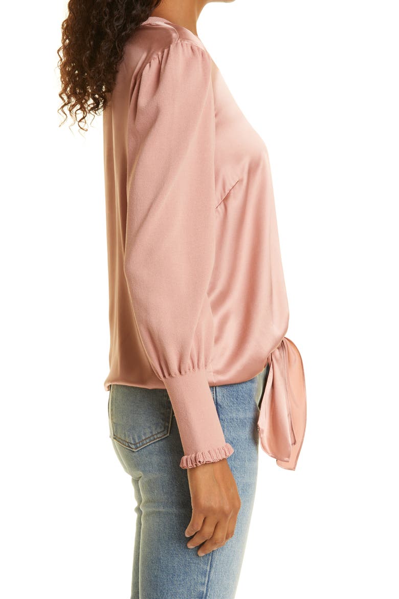 Kerlina Mixed Media Tie Hem Silk Top, Alternate, color, BARE ROSE
