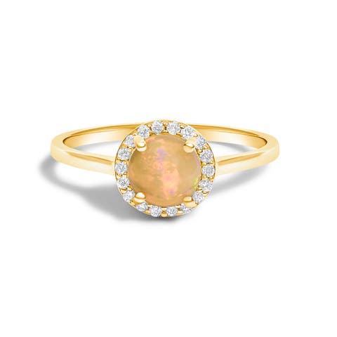10K Gold Gemstone and 1/10 Cttw Diamond Halo Birthstone Ring