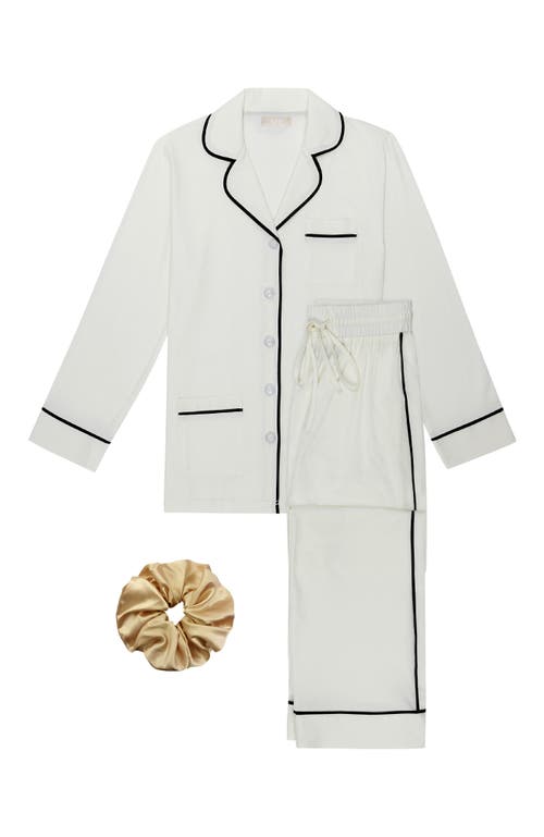 Kip. Kip Luxe Stretch Cotton Long Pajama Gift Set In Pearl