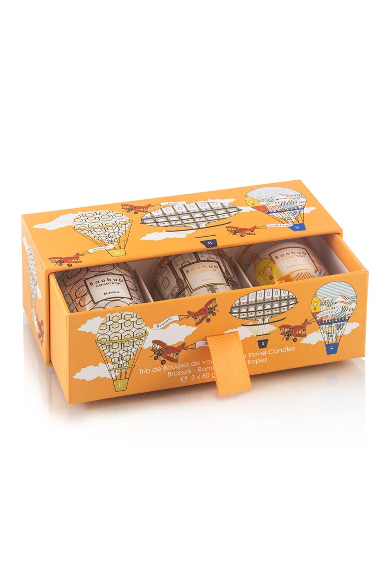 Brussels-Roma-Saint-Tropez Travel Candle Trio, Alternate, color, MULTICOLOR