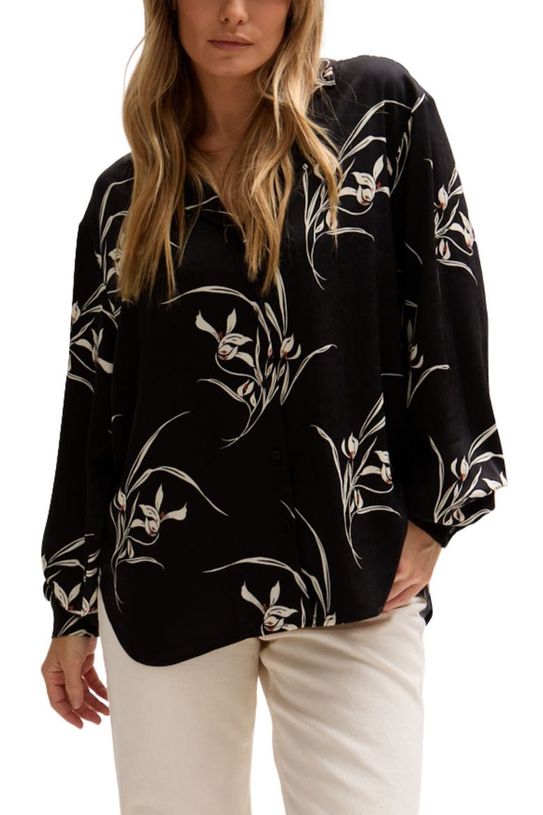 Lillibet Large Floral Print Shirt, Main, color, Black
