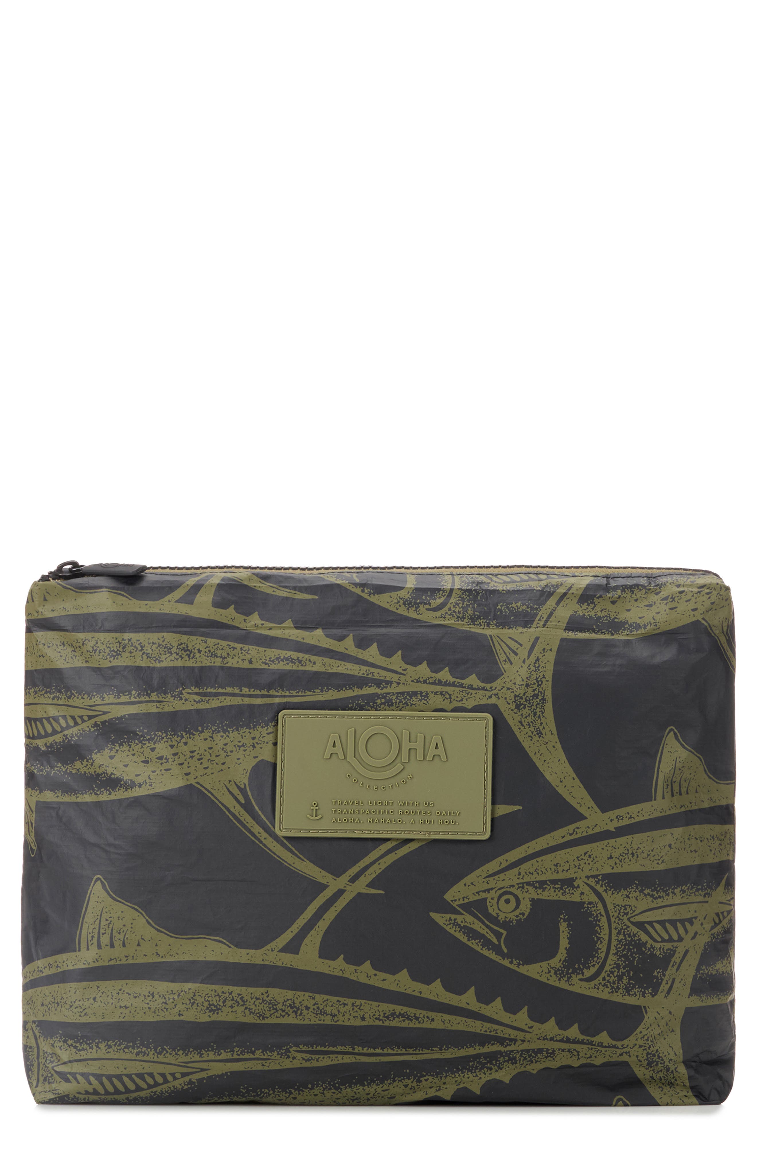 Aloha Collection Mid Ahi Water Resistant Tyvek<sup>®</sup> Zip Pouch, Main, color, Olive/ Black