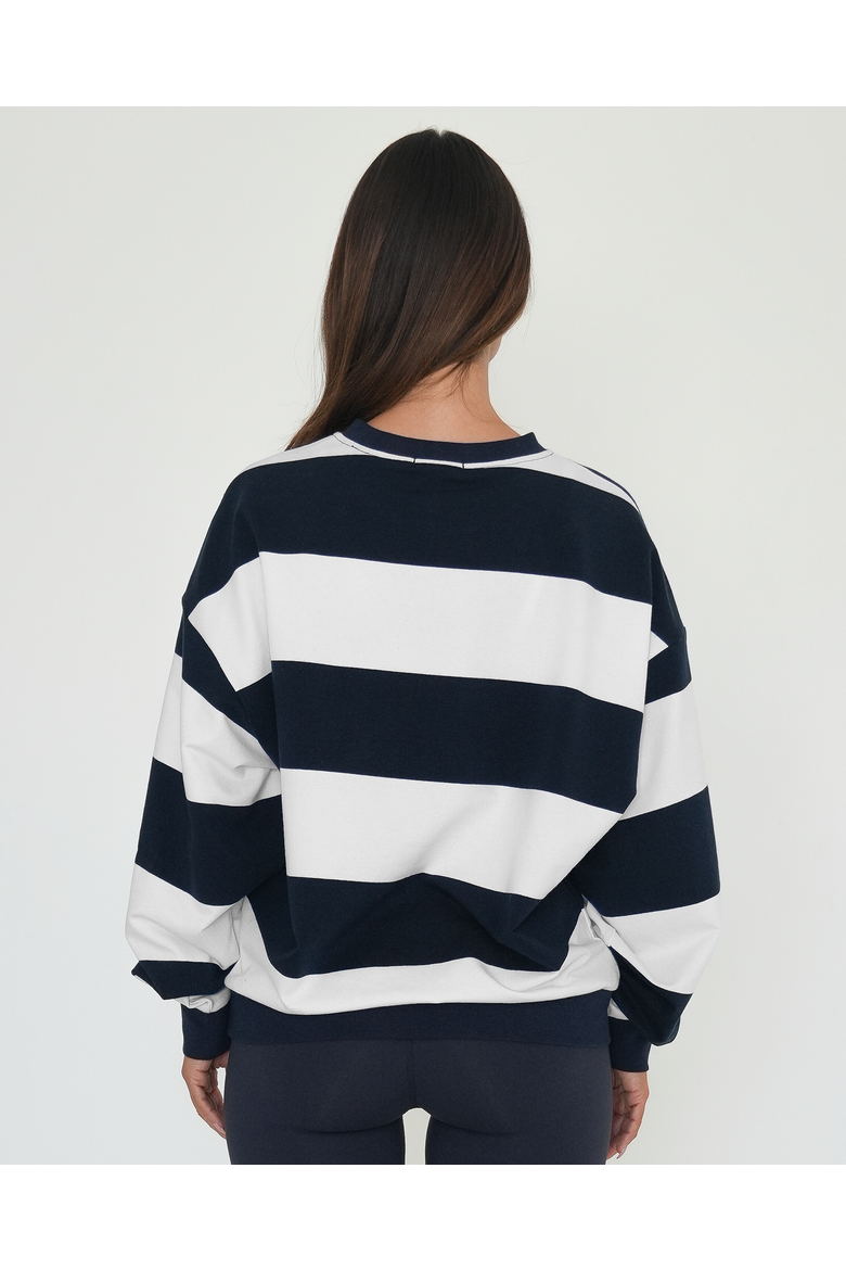 Rugby Stripe Relaxed Sweatshirt, Alternate, color, Navy/White