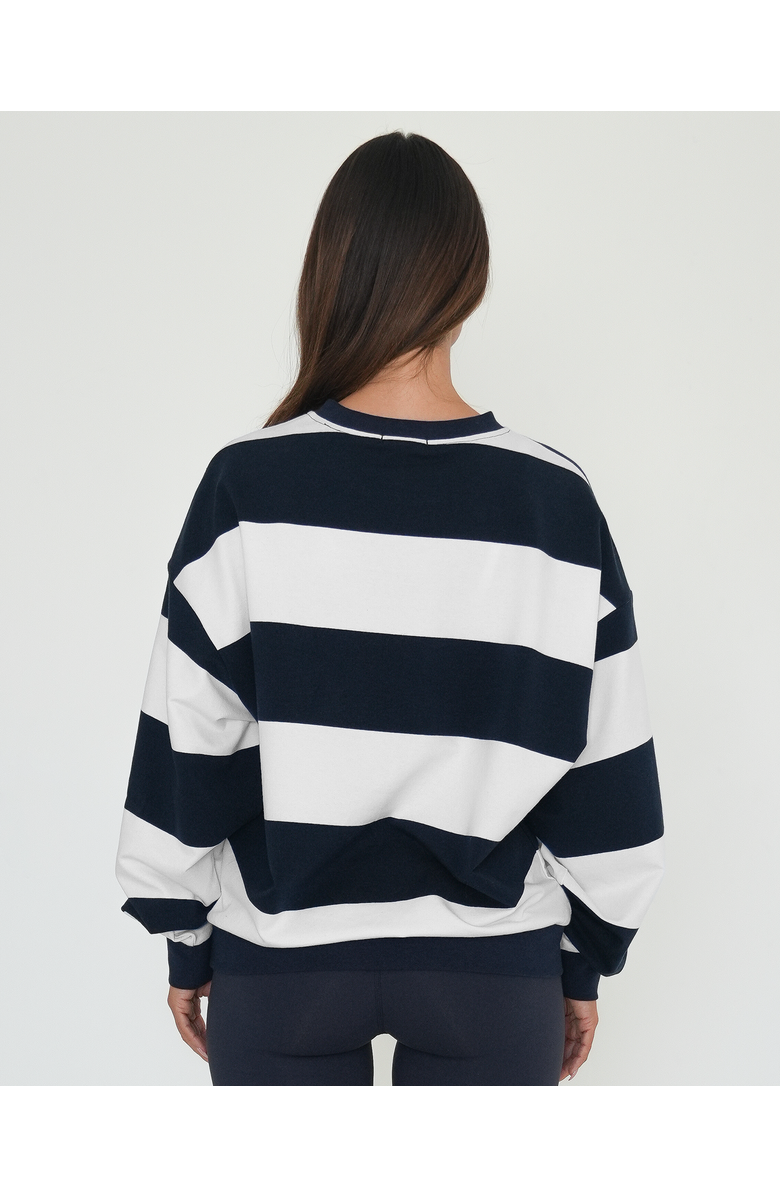 Rebody Active Rugby Stripe Relaxed Sweatshirt, Alternate, color, Navy/White
