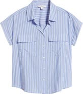 beachlunchlounge Brianna Stripe Cotton Blend Button-Up Shirt