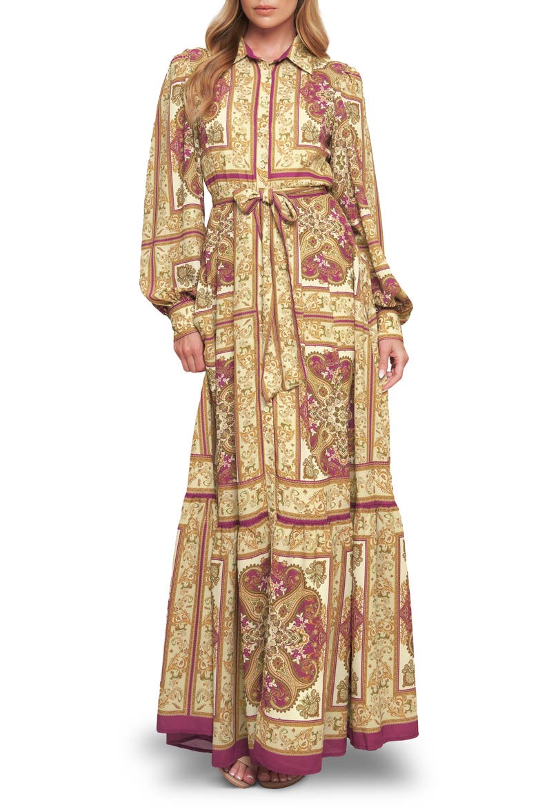 Print Long Sleeve Maxi Dress, Main, color, IVORY