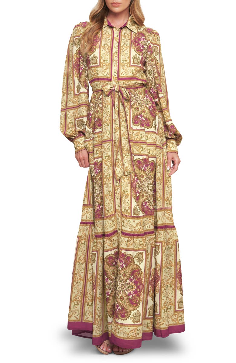 FLYING TOMATO Print Long Sleeve Maxi Dress, Main, color, 