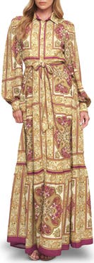 FLYING TOMATO Print Long Sleeve Maxi Dress