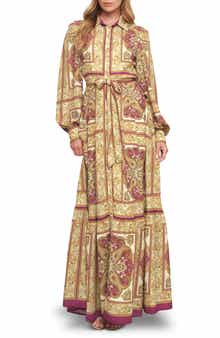 FLYING TOMATO Print Long Sleeve Maxi Dress