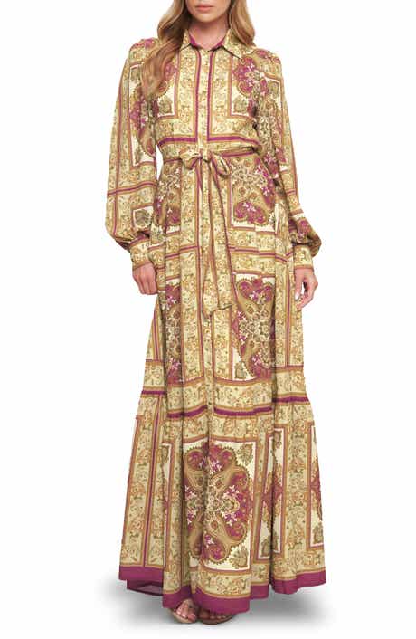 FLYING TOMATO Print Long Sleeve Maxi Dress