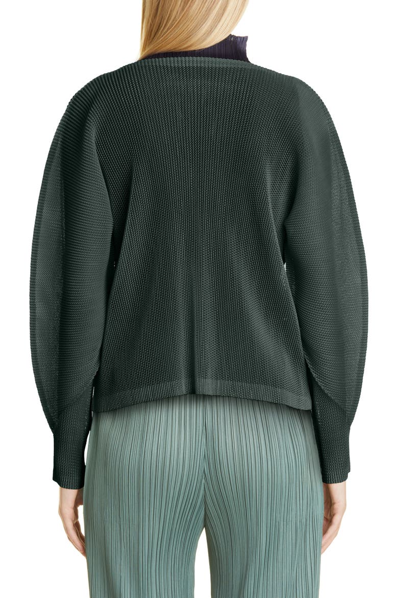 Tatami Pleated Open Knit Cardigan, Alternate, color, DARK GREEN