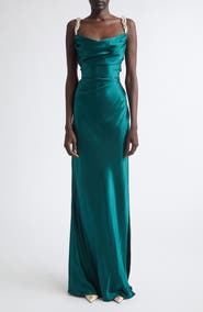 Balmain Embellished Strap Cowl Neck Silk Column Gown