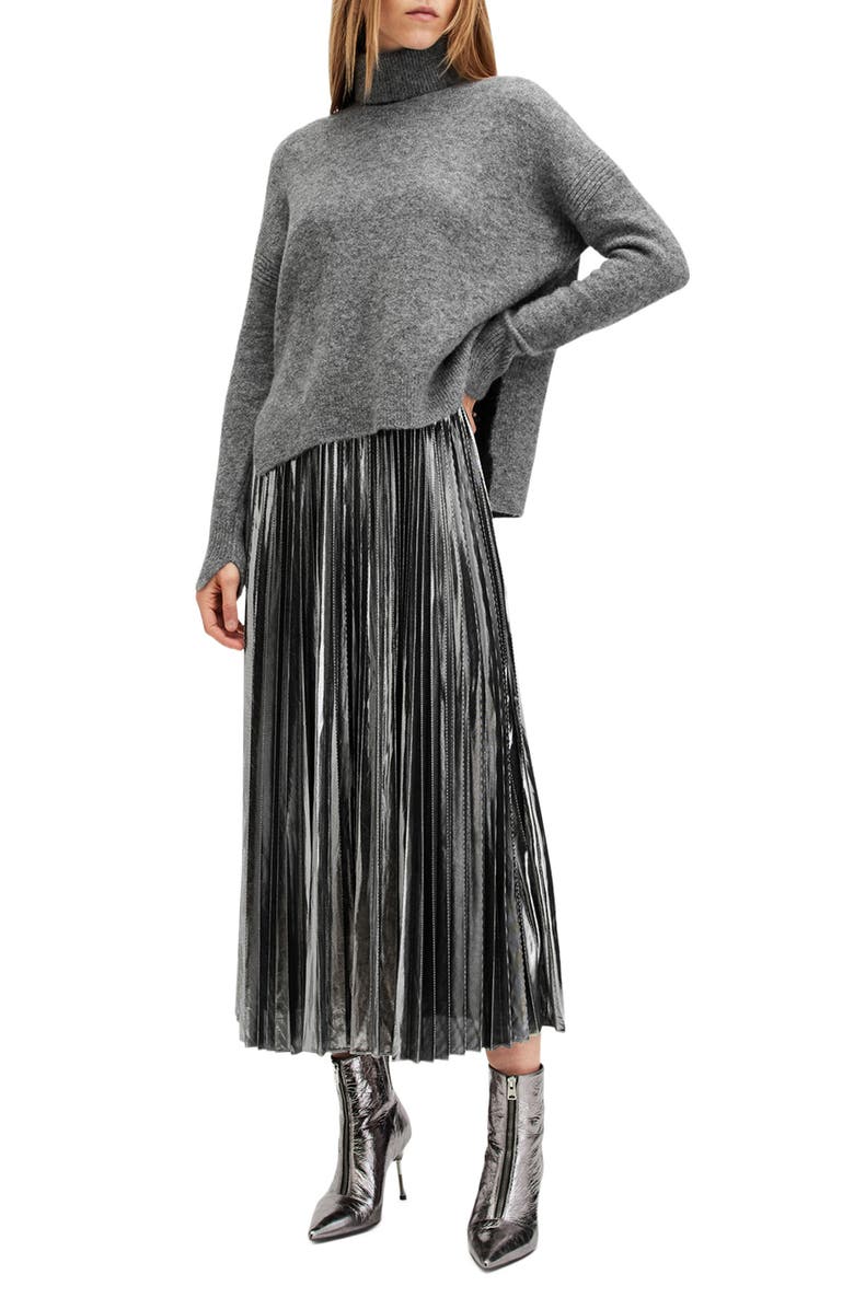 AllSaints Spark Pleated Maxi Dress & Sweater Set, Main, color, Grey Marl/ Silver