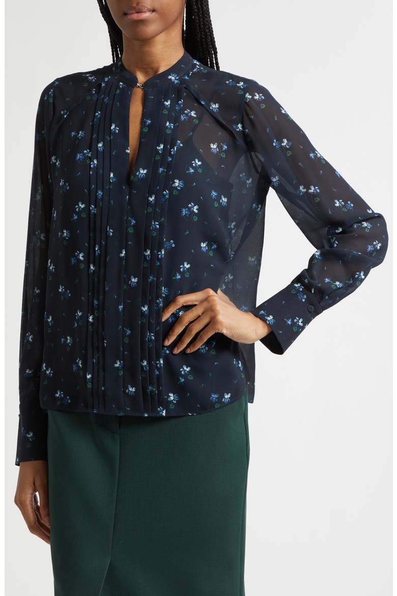 Rennon Floral Pleat Detail Top, Alternate, color, NAVY MULTI