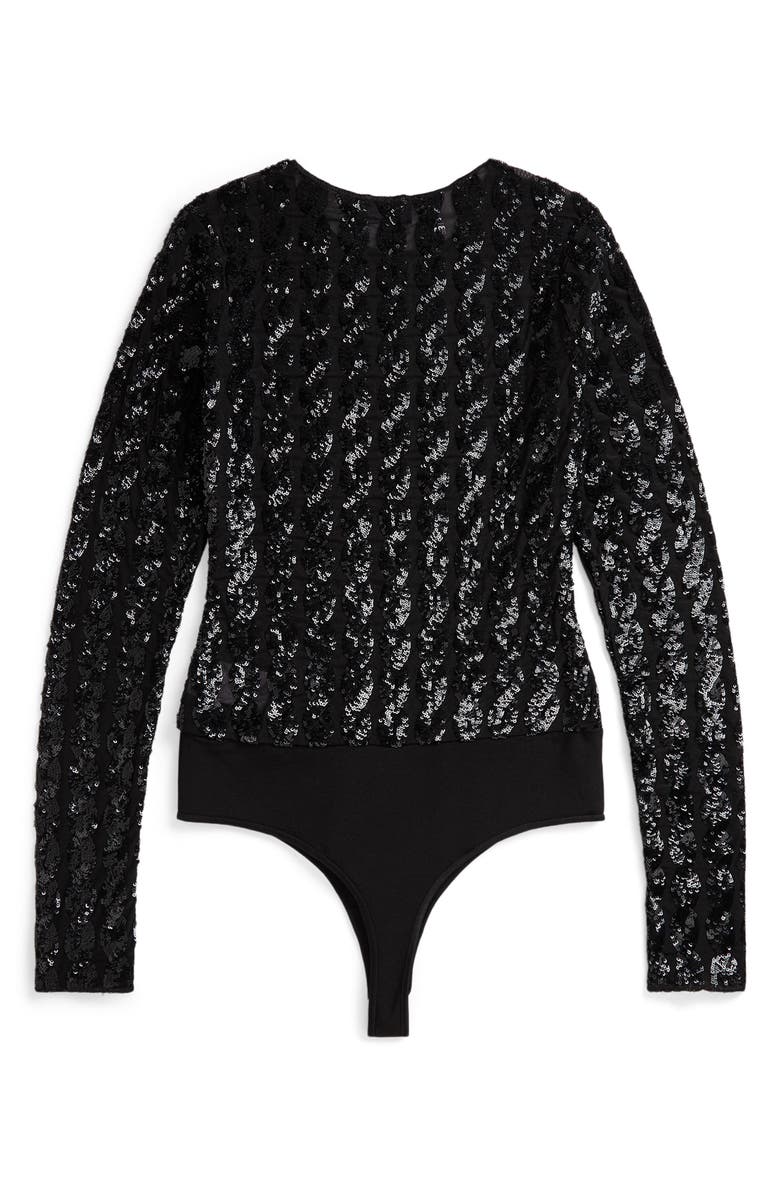 Polo Ralph Lauren Cable Sequin Long Sleeve Bodysuit, Alternate, color, Polo Black
