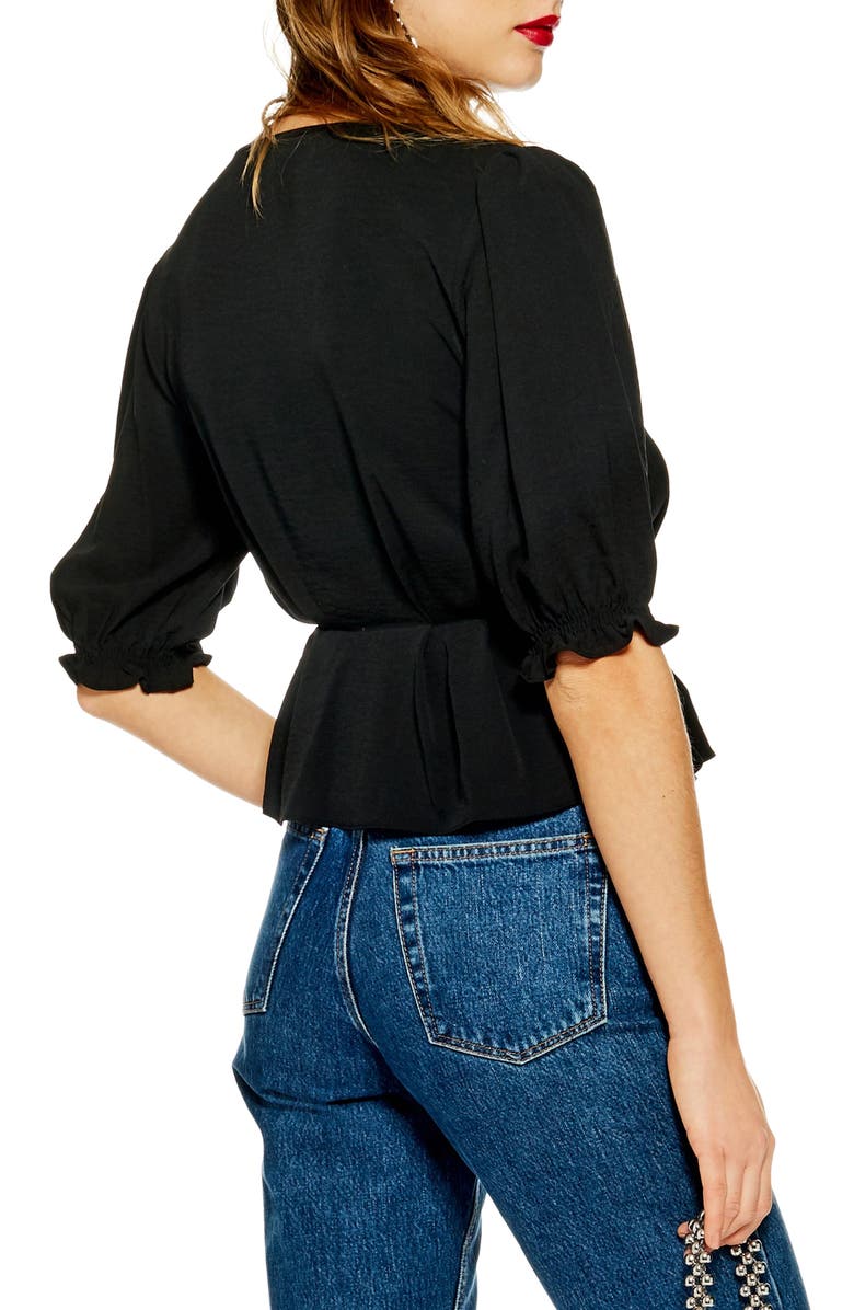 Topshop Scarlett Scalloped Wrap Blouse, Alternate, color,