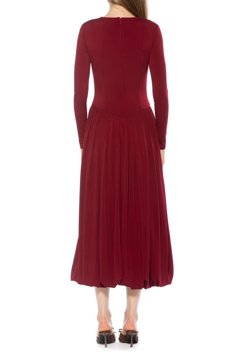 Eero Crewneck Long Sleeve Bubble Hem Midi Dress, Alternate, color, CRANBERRY