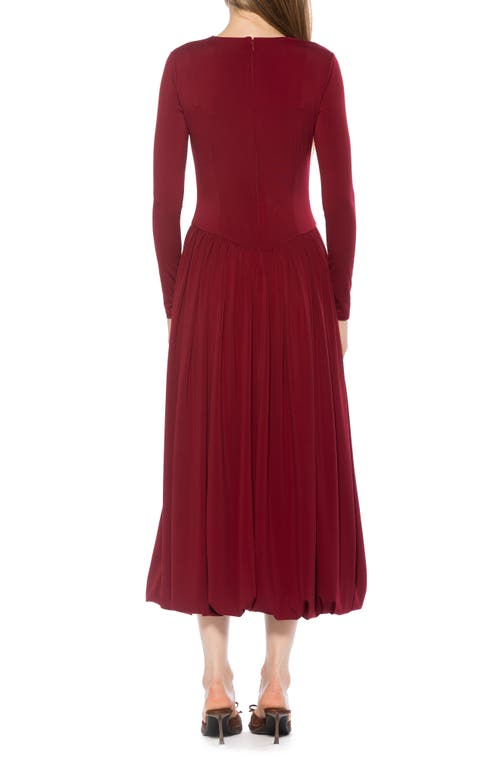 Alexia Admor Eero Crewneck Long Sleeve Bubble Hem Midi Dress In Red