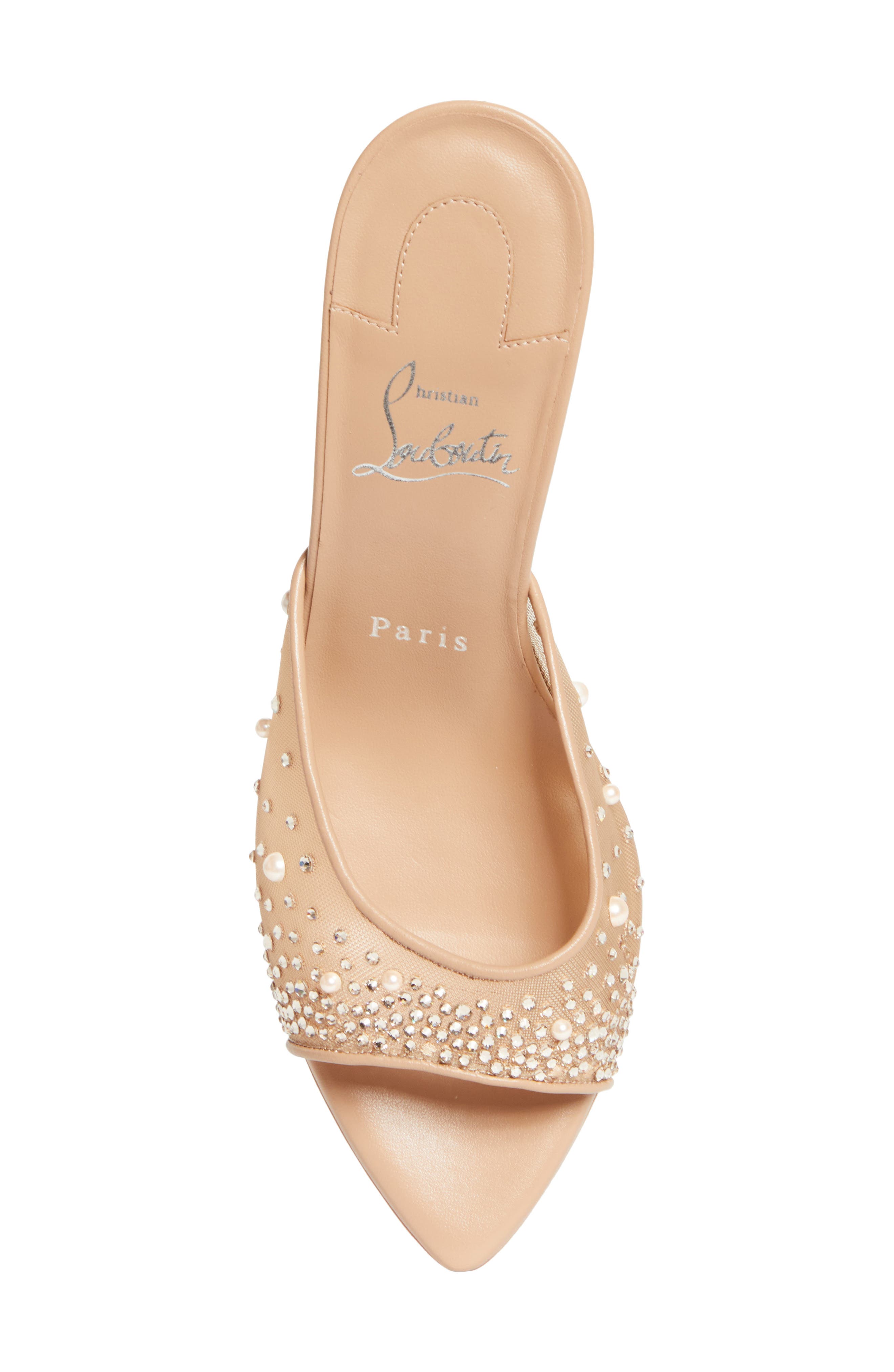 Christian Louboutin Miss Z Crystal Embellished Mesh Pointed Toe Sandal, Alternate, color, Blush/ Blush
