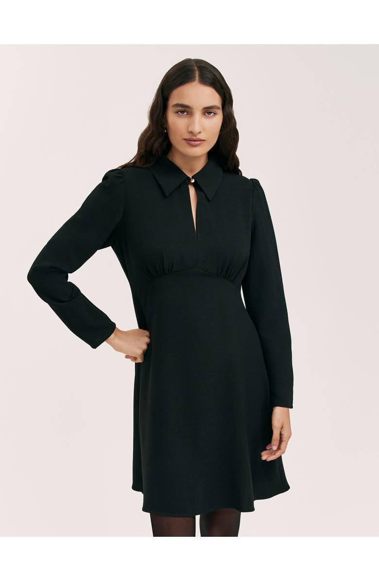 Finery London Sabine Long Sleeve Collared Short Dress, Alternate, color, Black