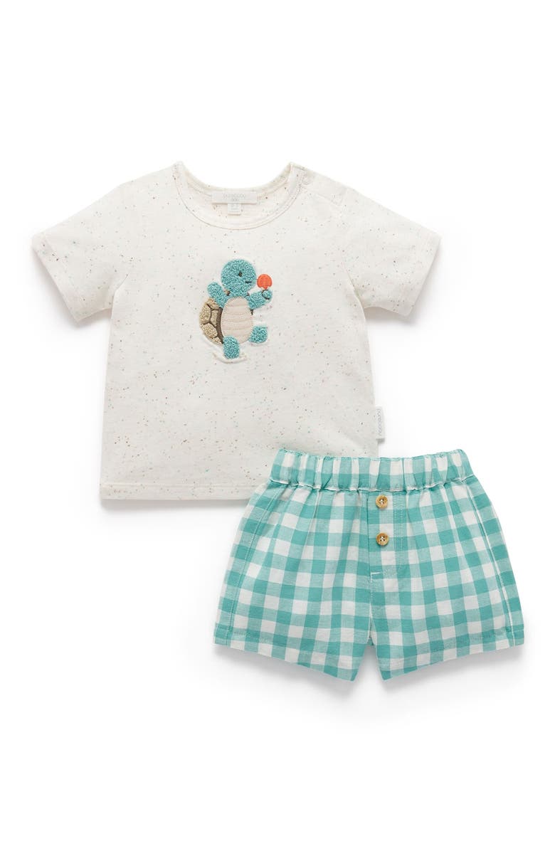 Purebaby Tee & Gingham Short Set, Main, color, Lagoon Gingham